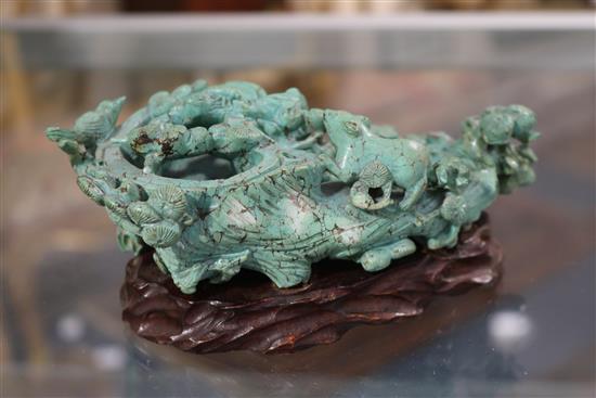 A group of Chinese turquoise matrix carvings,
